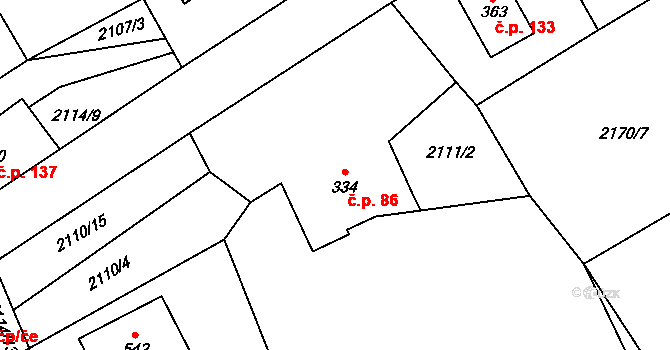 Horní Holetín 86, Holetín na parcele st. 334 v KÚ Holetín, Katastrální mapa