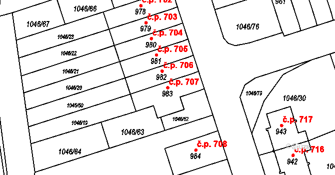 Králíky 707 na parcele st. 983 v KÚ Králíky, Katastrální mapa