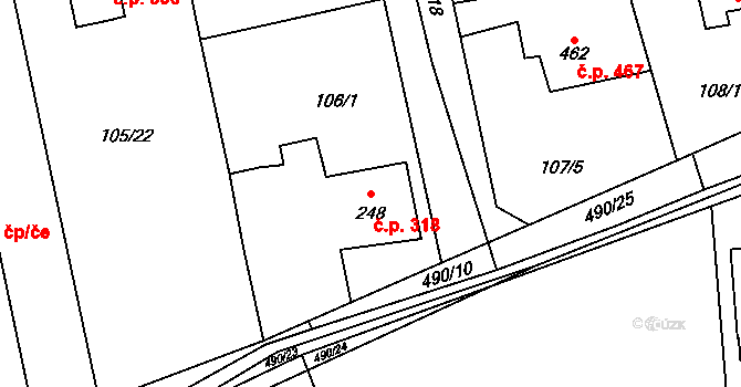 Rudná 318 na parcele st. 248 v KÚ Dušníky u Rudné, Katastrální mapa