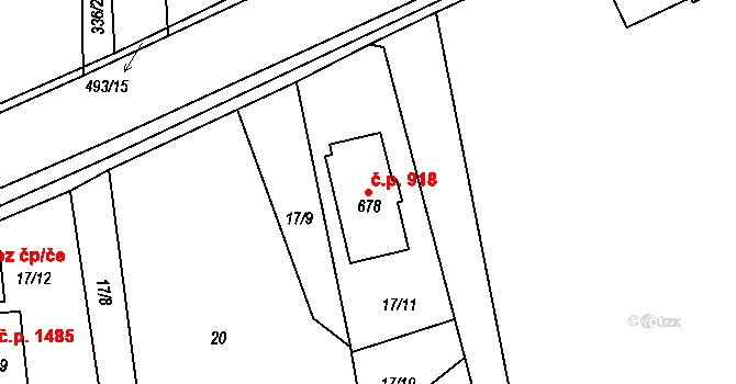 Rudná 918 na parcele st. 678 v KÚ Dušníky u Rudné, Katastrální mapa