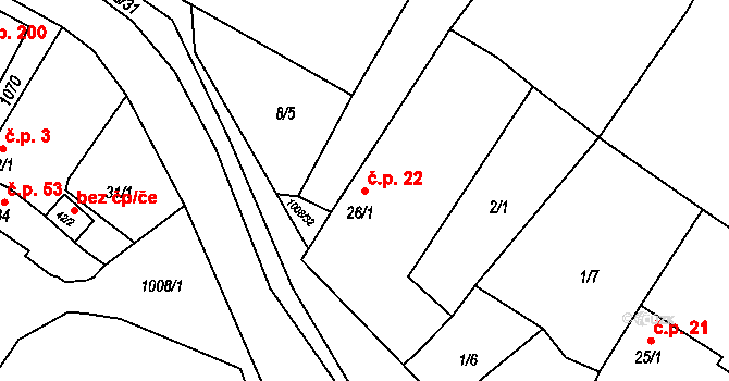 Nučice 22 na parcele st. 26/1 v KÚ Nučice u Rudné, Katastrální mapa