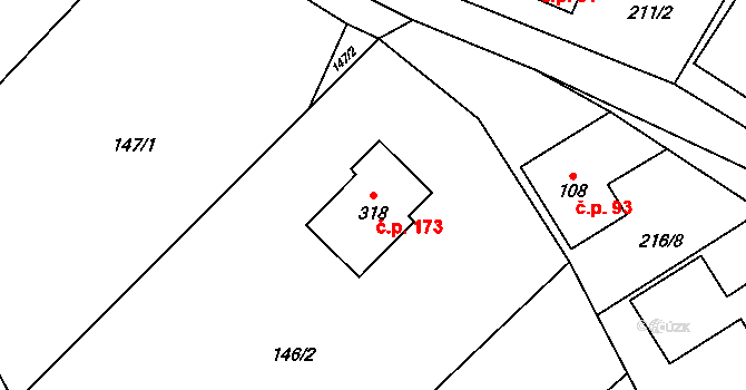 Bohutín 173 na parcele st. 318 v KÚ Bohutín nad Moravou, Katastrální mapa
