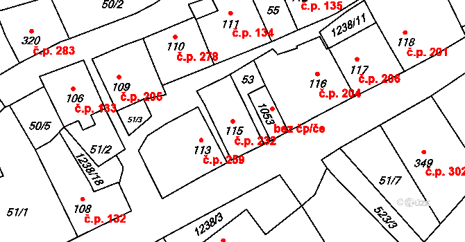 Vlachovo Březí 232 na parcele st. 115 v KÚ Vlachovo Březí, Katastrální mapa