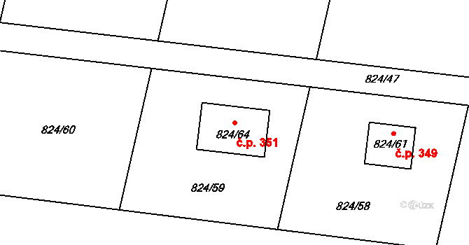 Lípa 351 na parcele st. 824/64 v KÚ Lípa nad Dřevnicí, Katastrální mapa