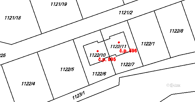 Senec 595, Zruč-Senec na parcele st. 1122/10 v KÚ Senec u Plzně, Katastrální mapa