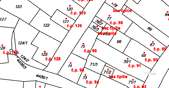 Chotěboř 96 na parcele st. 75 v KÚ Chotěboř, Katastrální mapa