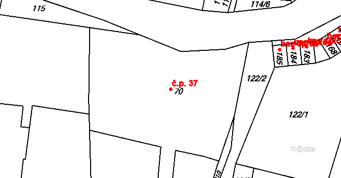 Merklovice 37, Vamberk na parcele st. 70 v KÚ Merklovice, Katastrální mapa