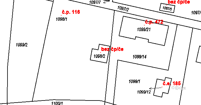 Jirny 100994458 na parcele st. 1098/2 v KÚ Jirny, Katastrální mapa