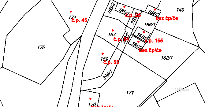 Útušice 55 na parcele st. 169 v KÚ Útušice, Katastrální mapa