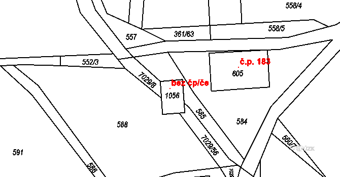 Bělá pod Pradědem 104697458 na parcele st. 1056 v KÚ Domašov u Jeseníka, Katastrální mapa