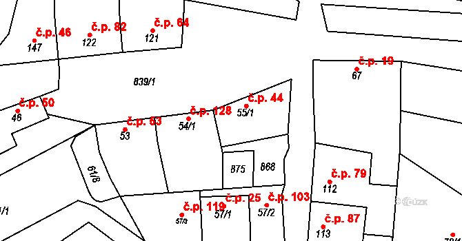 Ondratice 44 na parcele st. 55/1 v KÚ Ondratice, Katastrální mapa