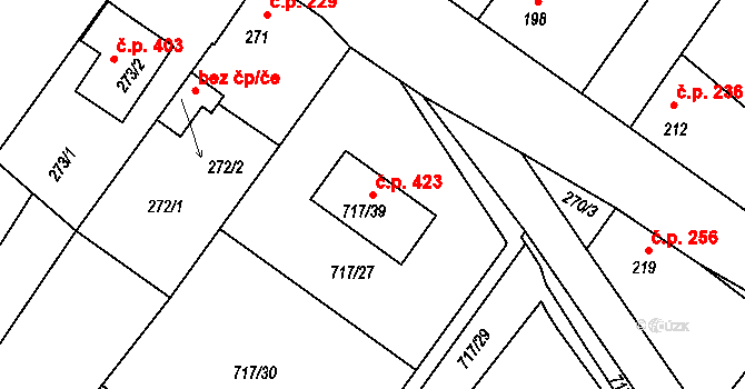 Kačice 423 na parcele st. 717/39 v KÚ Kačice, Katastrální mapa