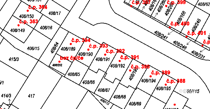 Dobšice 392 na parcele st. 408/191 v KÚ Dobšice u Znojma, Katastrální mapa