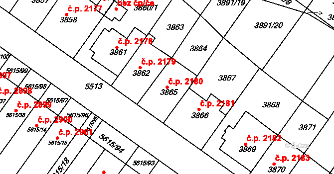 Znojmo 2180 na parcele st. 3865 v KÚ Znojmo-město, Katastrální mapa