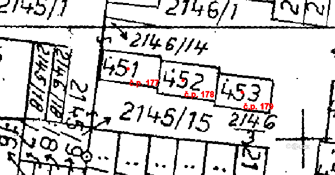 Potěhy 178 na parcele st. 452 v KÚ Potěhy, Katastrální mapa
