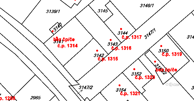 Dobrá Voda u Českých Budějovic 1315 na parcele st. 3142 v KÚ Dobrá Voda u Českých Budějovic, Katastrální mapa