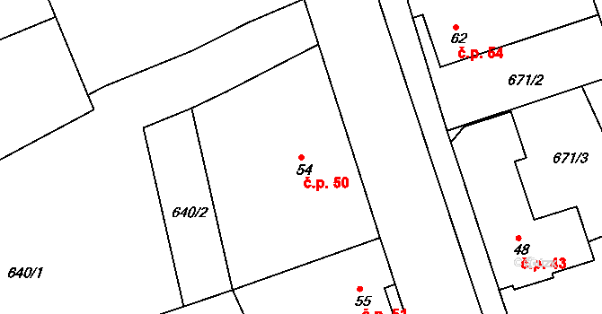Mokřiny 50, Aš na parcele st. 54 v KÚ Mokřiny, Katastrální mapa