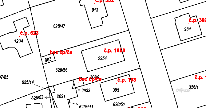 Šestajovice 1650 na parcele st. 2354 v KÚ Šestajovice u Prahy, Katastrální mapa