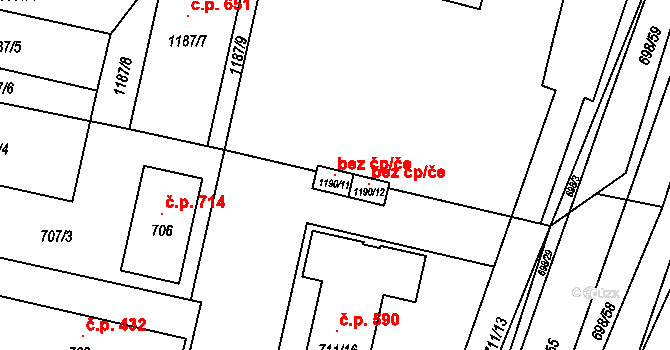 Slušovice 120434458 na parcele st. 1190/11 v KÚ Slušovice, Katastrální mapa