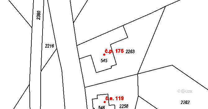 Alšovice 175, Pěnčín na parcele st. 545 v KÚ Alšovice, Katastrální mapa