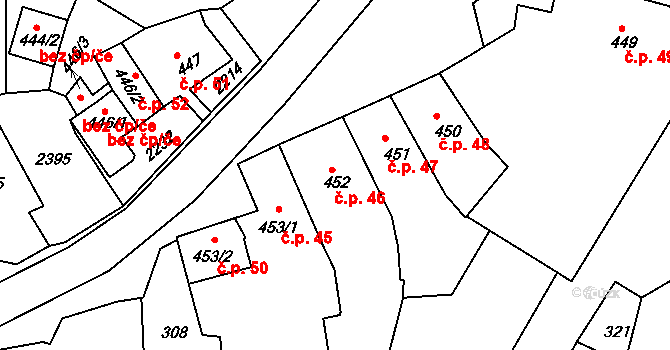 Brtnice 46 na parcele st. 452 v KÚ Brtnice, Katastrální mapa