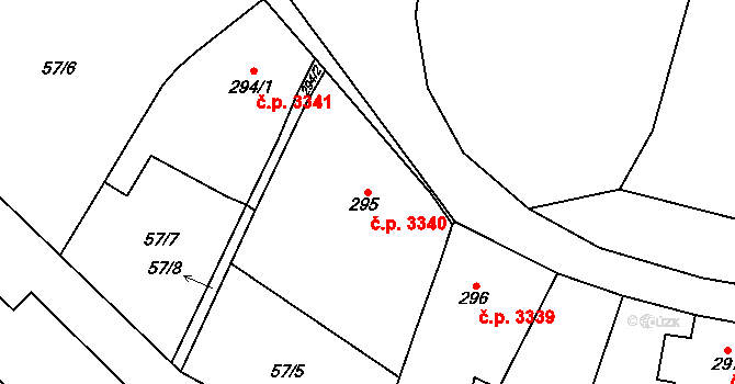 Jihlava 3340 na parcele st. 295 v KÚ Bedřichov u Jihlavy, Katastrální mapa