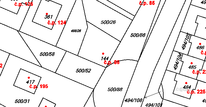 Sedlčánky 86, Čelákovice na parcele st. 144 v KÚ Sedlčánky, Katastrální mapa