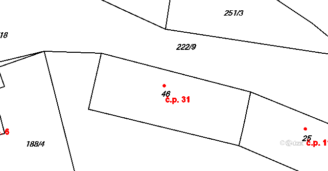 Mstětice 31, Zeleneč na parcele st. 46 v KÚ Mstětice, Katastrální mapa