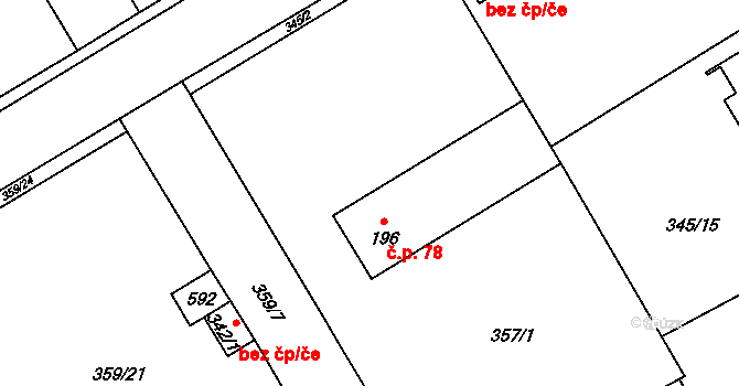 Horní Bezděkov 78 na parcele st. 196/1 v KÚ Horní Bezděkov, Katastrální mapa