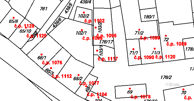 Břve 1117, Hostivice na parcele st. 103/1 v KÚ Litovice, Katastrální mapa