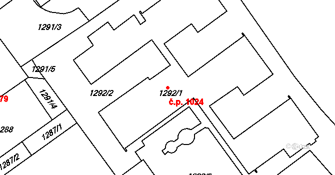 Roztoky 1024 na parcele st. 1292/1 v KÚ Roztoky u Prahy, Katastrální mapa