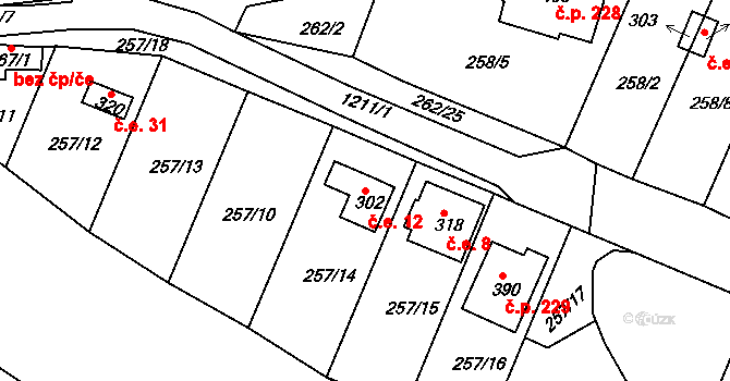 Ejpovice 12 na parcele st. 302 v KÚ Ejpovice, Katastrální mapa