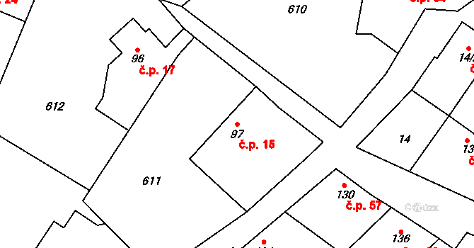 Trněný Újezd 15, Zákolany na parcele st. 97 v KÚ Trněný Újezd u Zákolan, Katastrální mapa