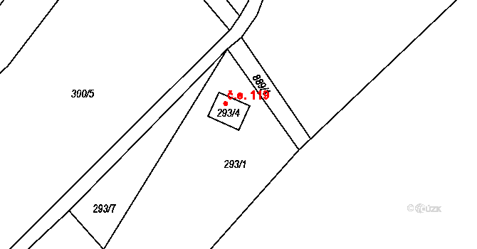 Rounek 119, Vyskytná nad Jihlavou na parcele st. 293/4 v KÚ Rounek, Katastrální mapa