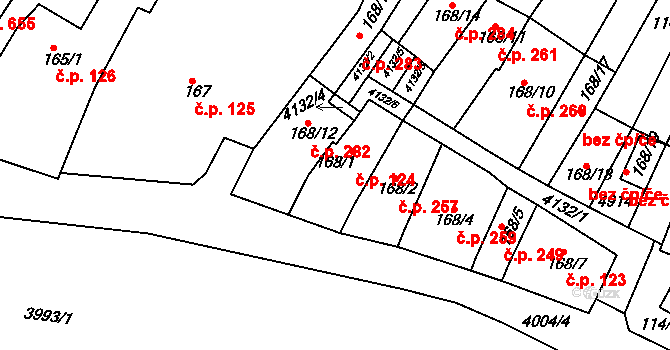 Dědice 124, Vyškov na parcele st. 168/1 v KÚ Dědice u Vyškova, Katastrální mapa