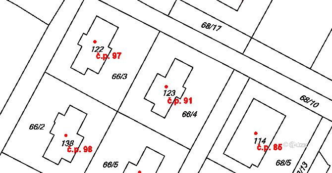 Sovínky 91 na parcele st. 123 v KÚ Sovínky, Katastrální mapa