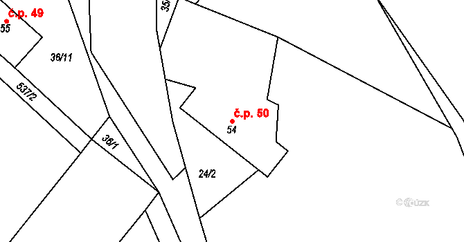 Vlčí Pole 50, Dolní Bousov na parcele st. 54 v KÚ Vlčí Pole, Katastrální mapa