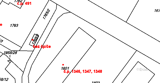 Děčín VI-Letná 1346,1347,1348, Děčín na parcele st. 1801 v KÚ Podmokly, Katastrální mapa