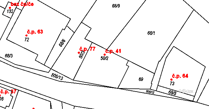 Měrotín 41 na parcele st. 50/2 v KÚ Měrotín, Katastrální mapa