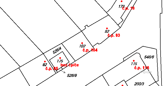 Lukavec 104 na parcele st. 102 v KÚ Lukavec u Lovosic, Katastrální mapa