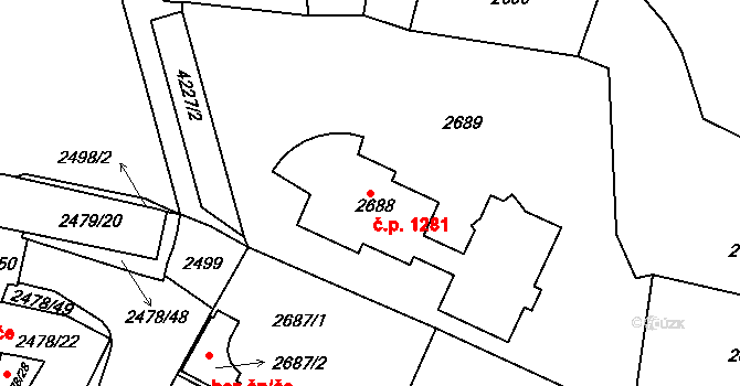 Roudnice nad Labem 1281 na parcele st. 2688 v KÚ Roudnice nad Labem, Katastrální mapa