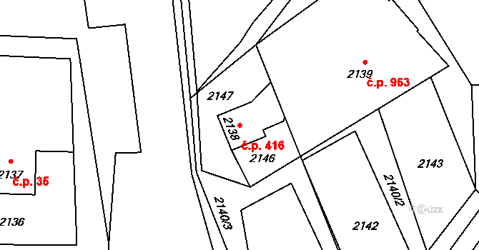 Poruba 416, Orlová na parcele st. 2138 v KÚ Poruba u Orlové, Katastrální mapa