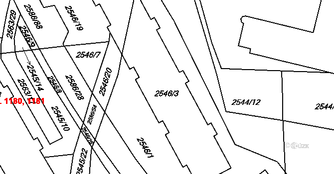 Valašské Meziříčí 1187,1188,1189,1190 na parcele st. 2546/3 v KÚ Valašské Meziříčí-město, Katastrální mapa