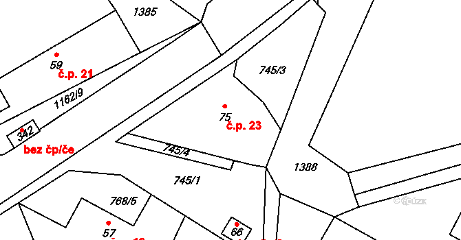 Mokrsko 23, Chotilsko na parcele st. 75 v KÚ Prostřední Lhota, Katastrální mapa