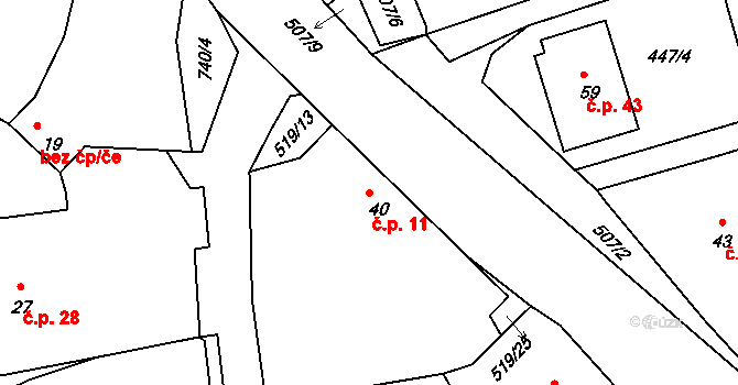 Obora 11, Malšice na parcele st. 40 v KÚ Obora u Maršova, Katastrální mapa