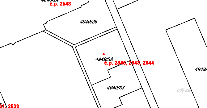 Severní Terasa 2543,2544,2545, Ústí nad Labem na parcele st. 4949/38 v KÚ Ústí nad Labem, Katastrální mapa