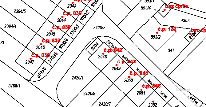 Žichlínské Předměstí 842, Lanškroun na parcele st. 2048 v KÚ Lanškroun, Katastrální mapa
