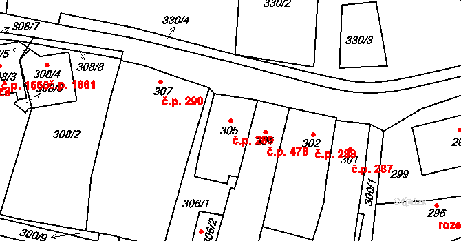 Kadaň 289 na parcele st. 305 v KÚ Kadaň, Katastrální mapa