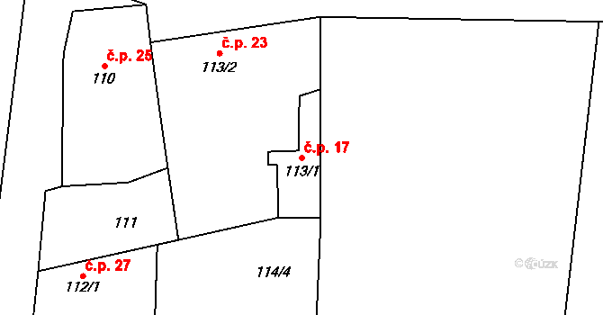 Kozlany 17 na parcele st. 113/1 v KÚ Kozlany, Katastrální mapa