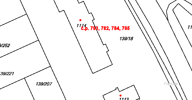 Podklášteří 782,783,784,785, Třebíč na parcele st. 1114 v KÚ Podklášteří, Katastrální mapa